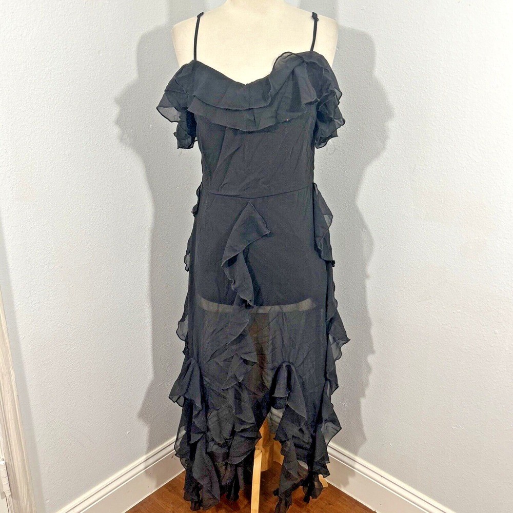 Eilly Bazar Dress Womens Medium Ruffles Sheer Black 90s Y2K‎ Fairy WhimsiGoth